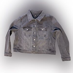 Express Women’s XL Gray Denim Jacket Button Front Washed Black Jean Jacket